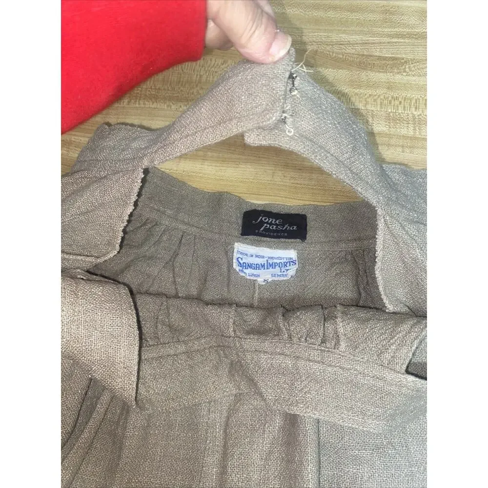 Vintage 60s Sangam Imports Midi A Line Skirt Khaki Cotton Sz Small - Picture 10 of 11